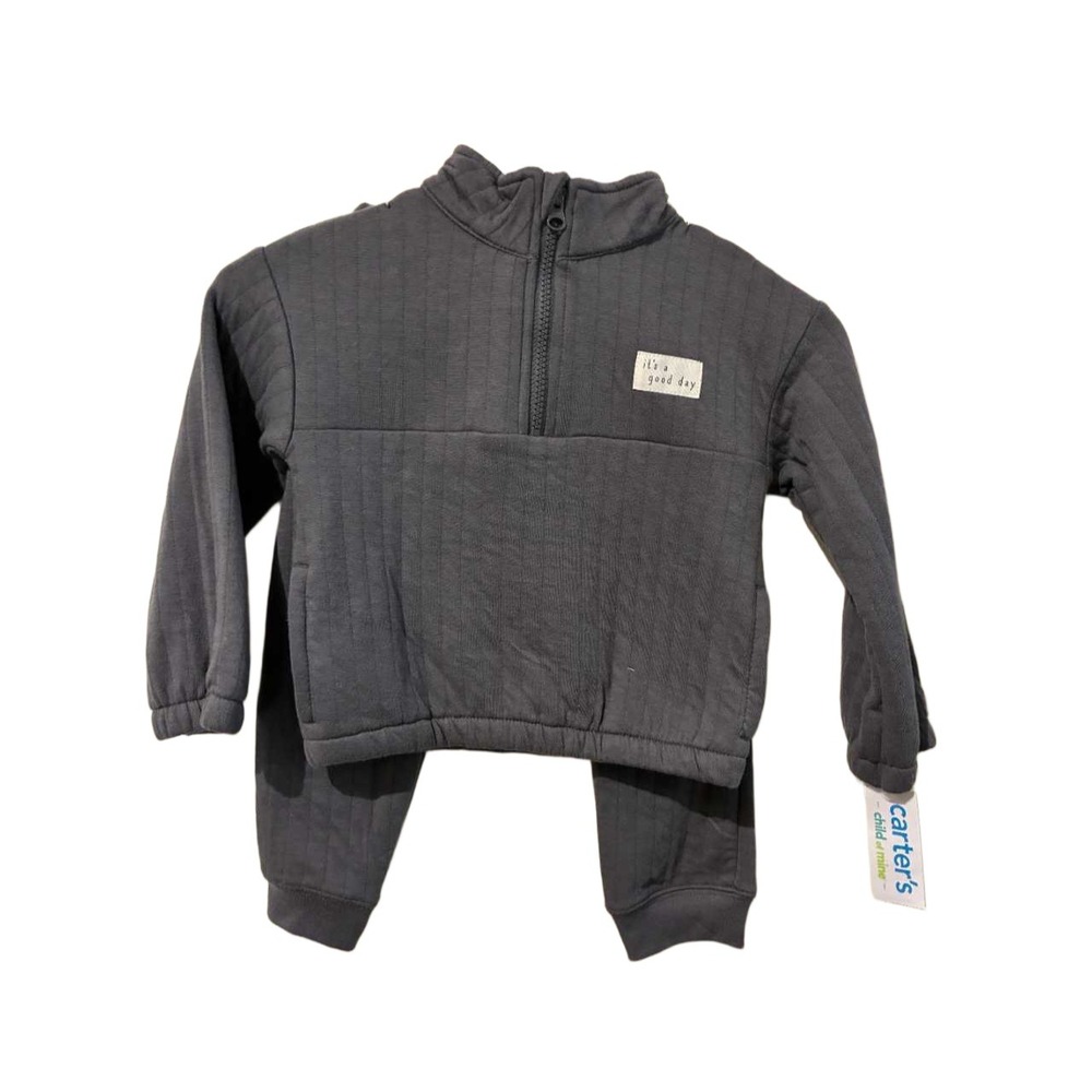 Carters Child of Mine 24M‎ Quilted Quarter Zip Pullover and Jogger Set Gray